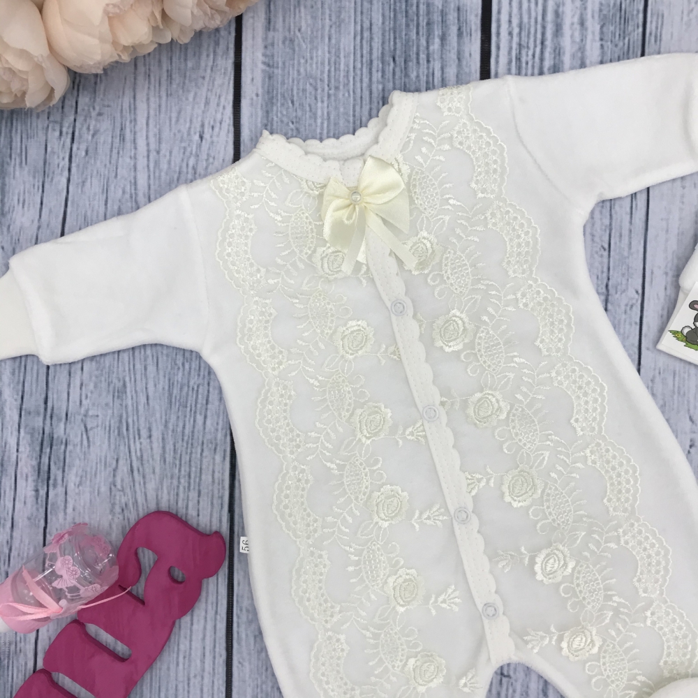 264-М. Комбинезон с шапкой, хлопок 80% велюр 20%  ПЭ, молочный