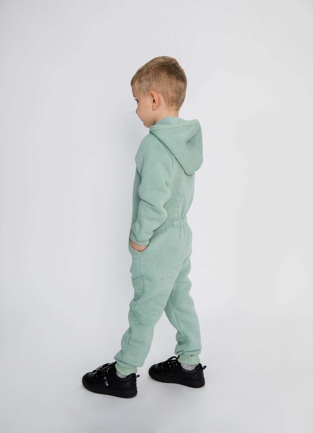 318-ОЛ. Комбинезон на молнии с капюшоном,  олива, хлопок 65%, 35% ПЭ, 3 нитка толстовка (начёс) 86,92,98,104