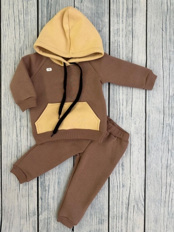 Купить оптом 296-РАЗ. Худи +Брюки детские, хлопок 65%, 35%  ПЭ, 3-х нитка (начес) разноцветный 80,86,92 в Абакане