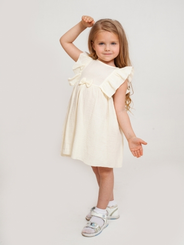 Купить 322-СЛ. Платье из муслина детское, хлопок 100% сливочный, р. 74,80,86,92 в Абакане