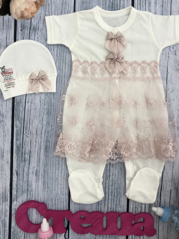 Купить оптом 284-П. Комбинезон с шапкой, (бабочка), пудра хлопок 100% кулирка 56,62 в Абакане
