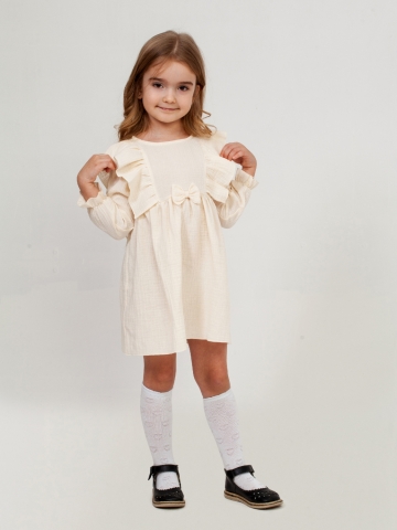 Купить 321-СЛ. Платье из муслина детское, хлопок 100% сливочный, р. 98,104,110,116 в Абакане