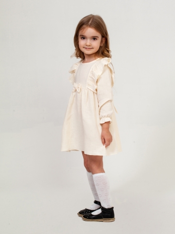 Купить 321-СЛ. Платье из муслина детское, хлопок 100% сливочный, р. 74,80,86,92 в Абакане
