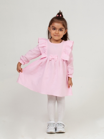 Купить 321-Р. Платье из муслина детское, хлопок 100% розовый, р. 74,80,86,92 в Абакане
