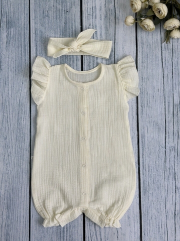 Купить оптом 341-СЛ. Песочник с повязкой для девочки из муслина, хлопок 100%, р 62,68,74,80 сливочный в Абакане